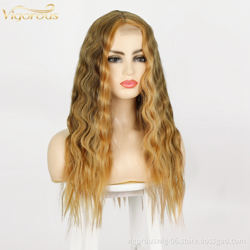 Vigorous Highlight Blonde Body Wave Wig Synthetic Lace Front Wig Long Hair High-quality Best Density Wig Pretty Girl Halloween